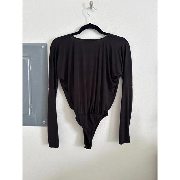 Missguided Black Surplice Bodysuit XS Button Thong - Picture 3 of 4